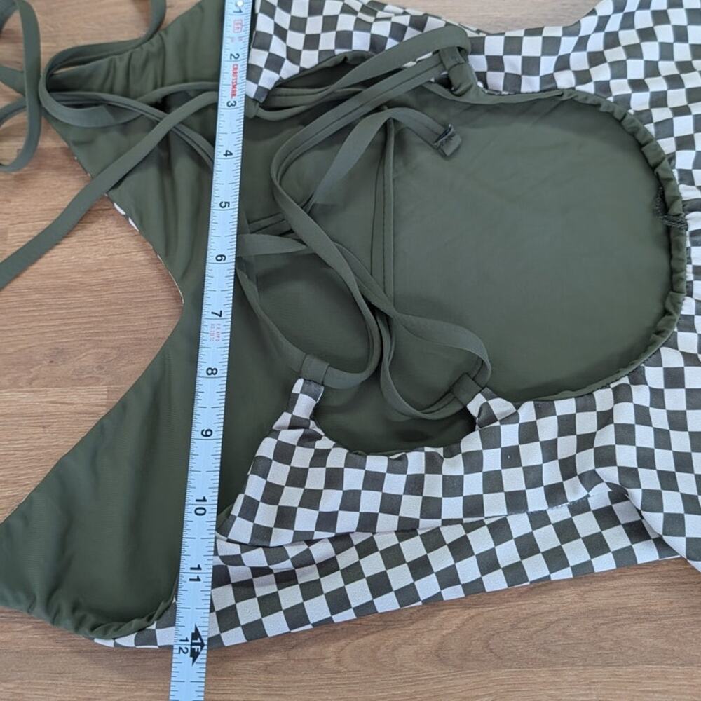 The Great Checkerboard One Piece Swimsuit Womens 0 Green Nylon V-neck - Picture 8 of 10